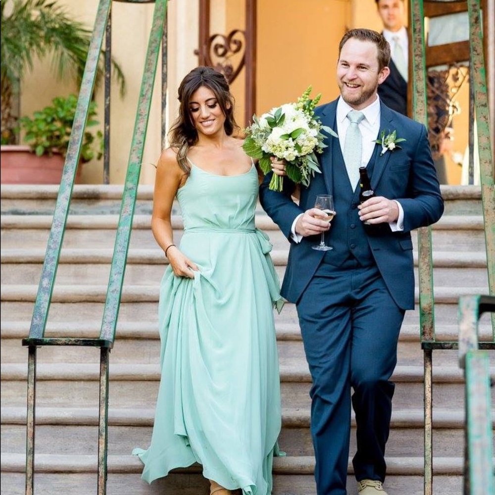 Amsale bridesmaids dress sage green